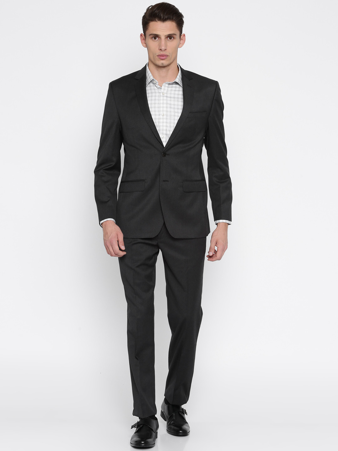 Buy Park Avenue Men Charcoal Grey Single Breasted Slim Fit Formal Suit ...