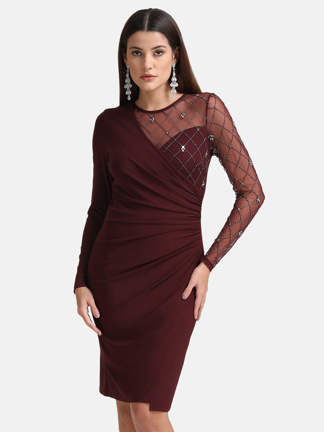 Buy Kazo Maroon Embellished Sheath Dress Dresses for Women 20690556