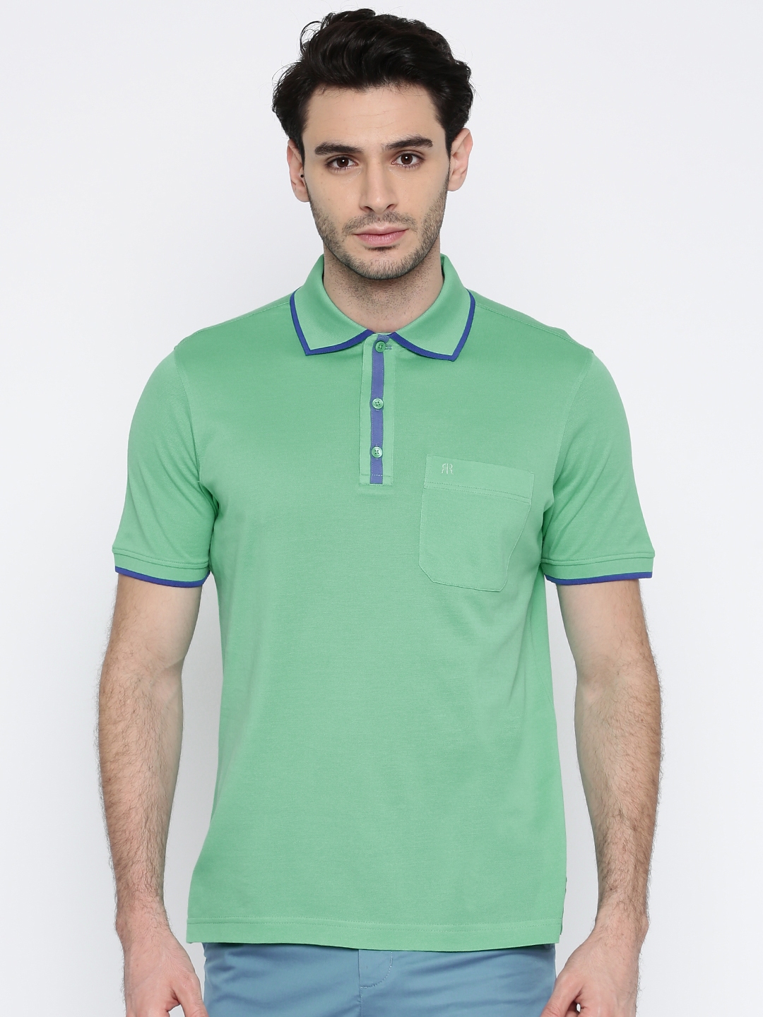 Buy Raymond Men Green Solid Polo Collar Pure Cotton T Shirt - Tshirts ...