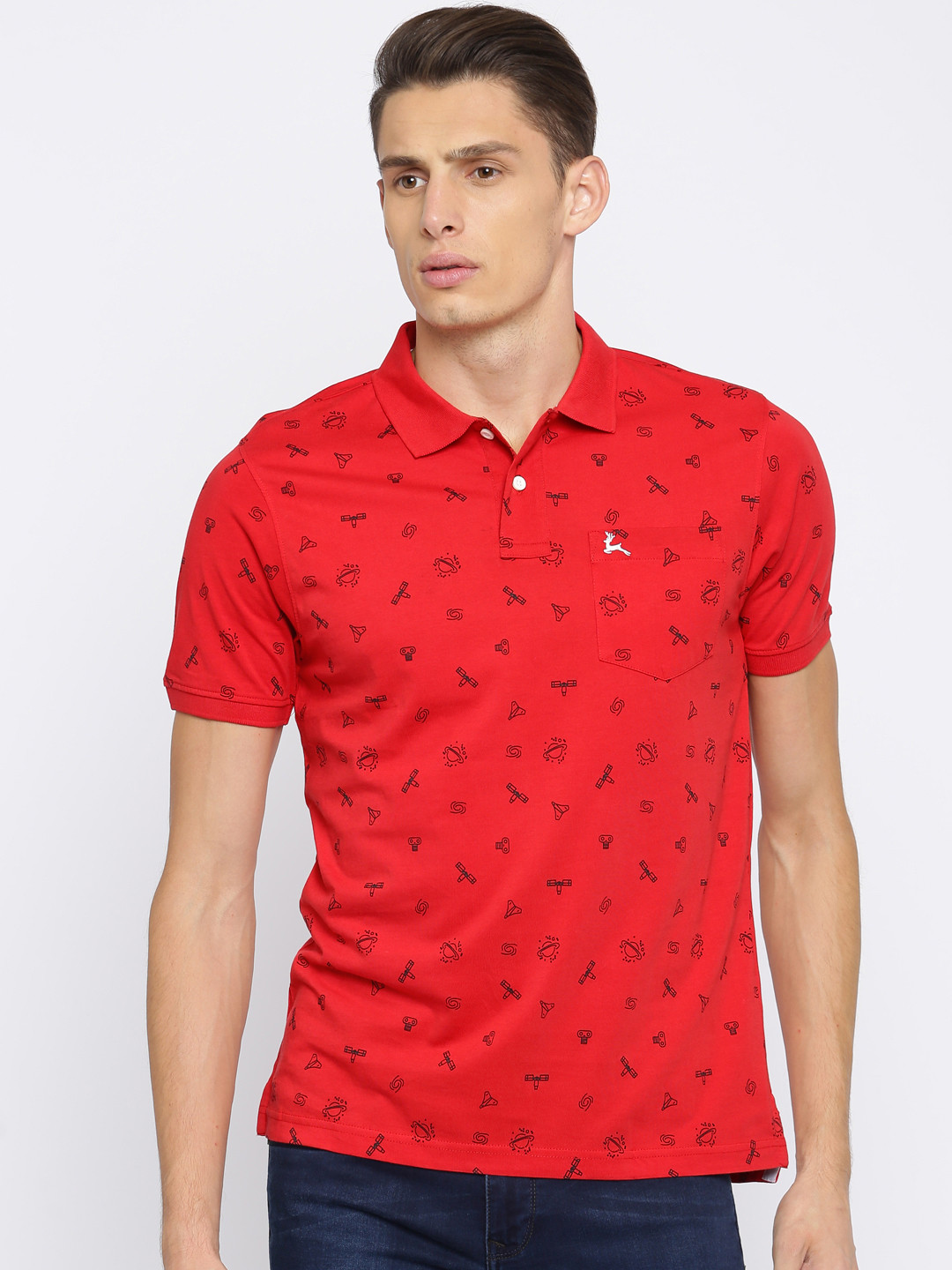 Buy Parx Men Red Printed Polo Collar T Shirt - Tshirts for Men 2069455 ...