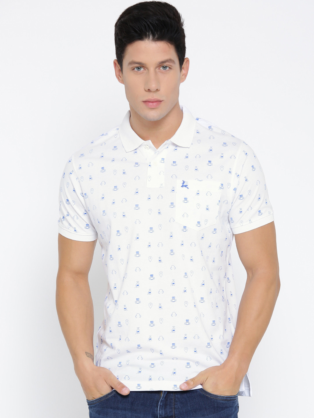 Buy Parx Men White & Blue Printed Polo Collar T Shirt - Tshirts for Men ...