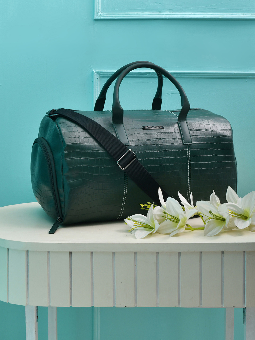 Buy Police Men Croco Classy PT Dark Green Duffle Bag Duffel Bag for