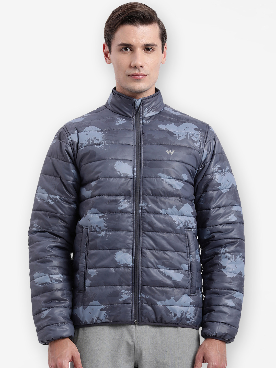 Buy Wildcraft Men Grey & Blue Camouflage Water Resistant Outdoor Puffer
