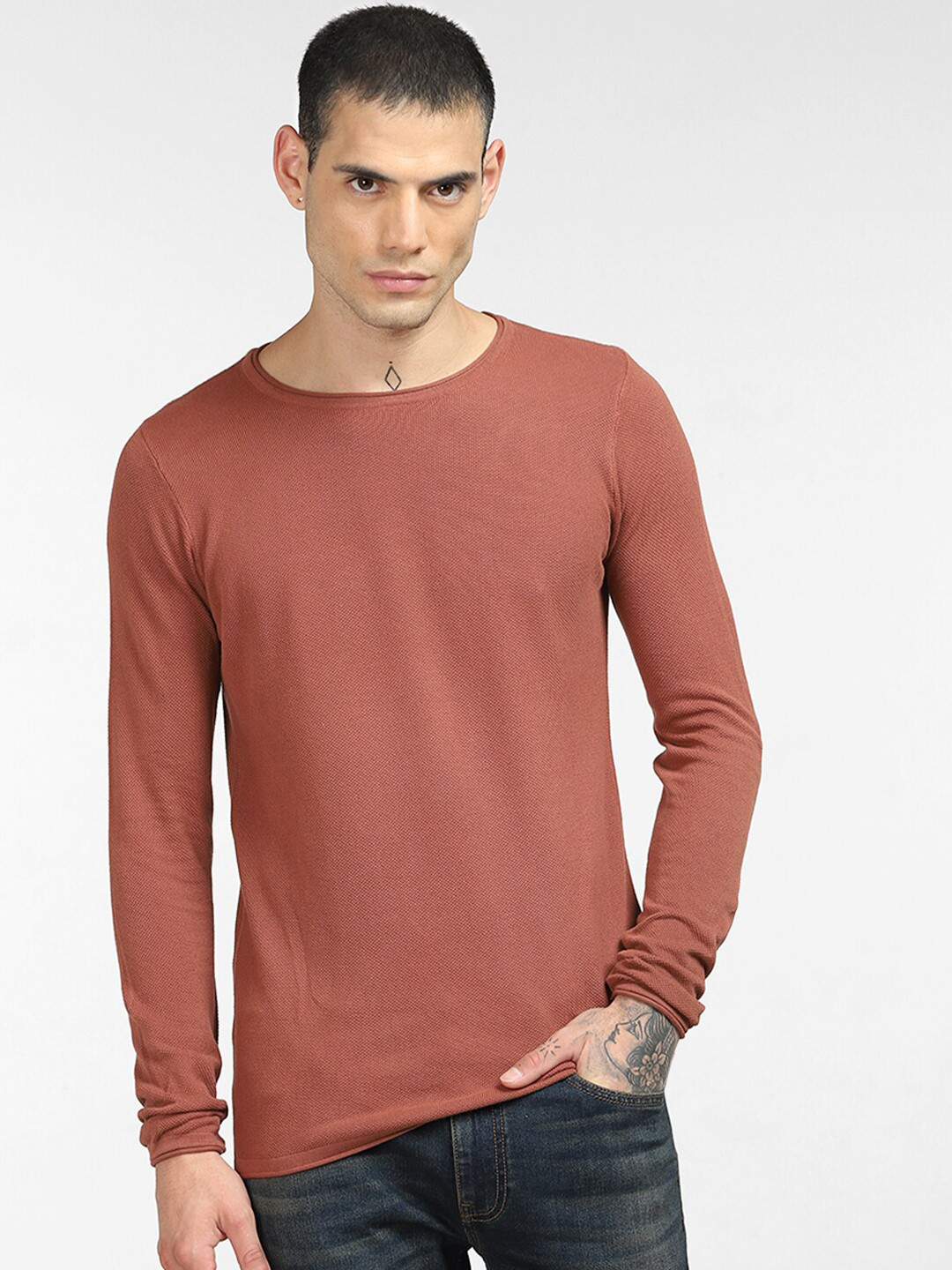 Buy Jack & Jones Men Brown Solid Pullover Cotton Sweater Sweaters for