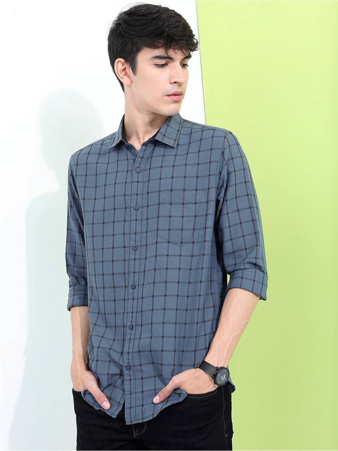 Buy HIGHLANDER Men Grey Slim Fit Checked Casual Shirt Shirts for Men 20703618 Myntra