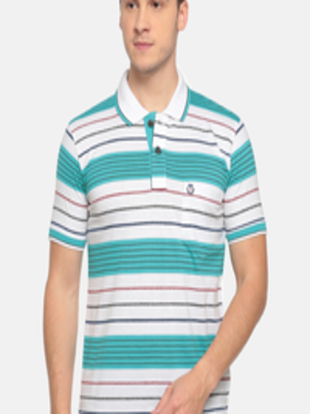Buy Duke Men White & Turquoise Blue Striped Polo Collar T Shirt ...