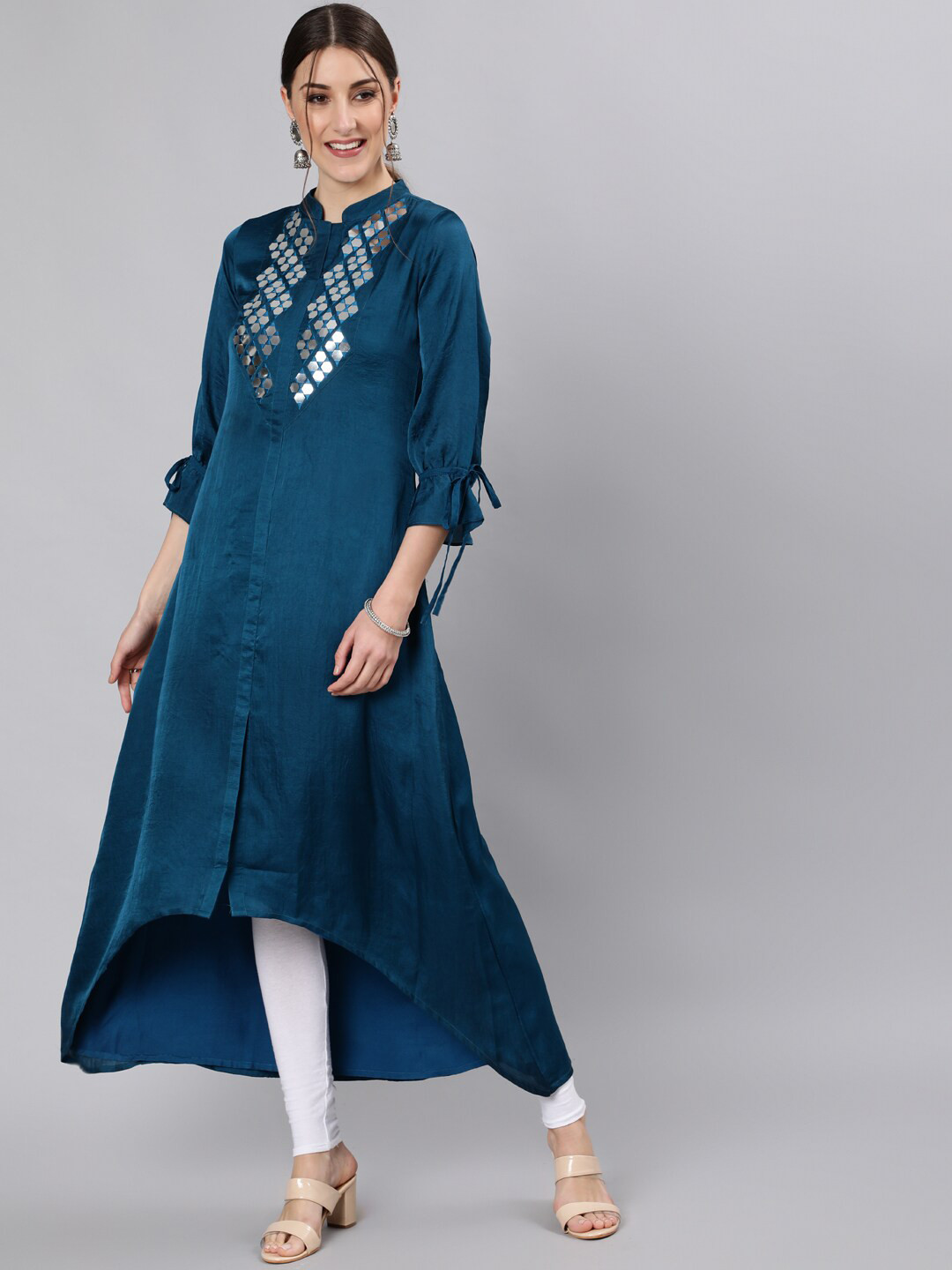 Buy Jaipur Kurti Mandarin Collar Embellished Mirror Work High Low A