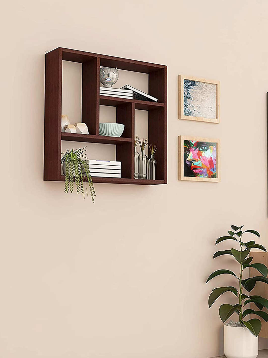 Buy Home Sparkle Brown Wood Pocket Wall Shelf Wall Shelves for Unisex