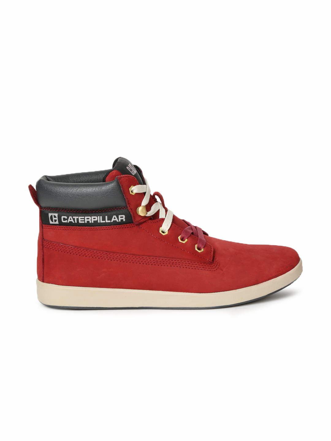 Buy CAT Men Red Solid Leather POE Mid Top Sneakers Casual Shoes for