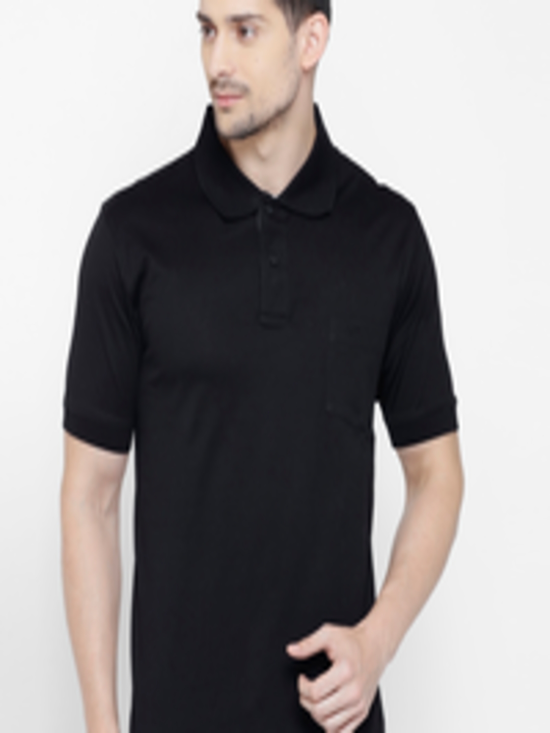 Buy ColorPlus Men Black Solid Polo Collar Pure Cotton T Shirt - Tshirts ...