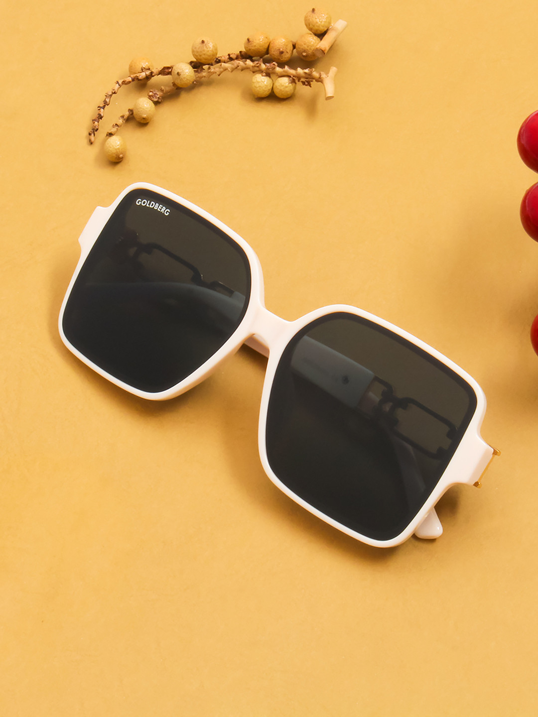 Buy Gold Berg Black Lens & Pink Square Sunglasses With UV Protected