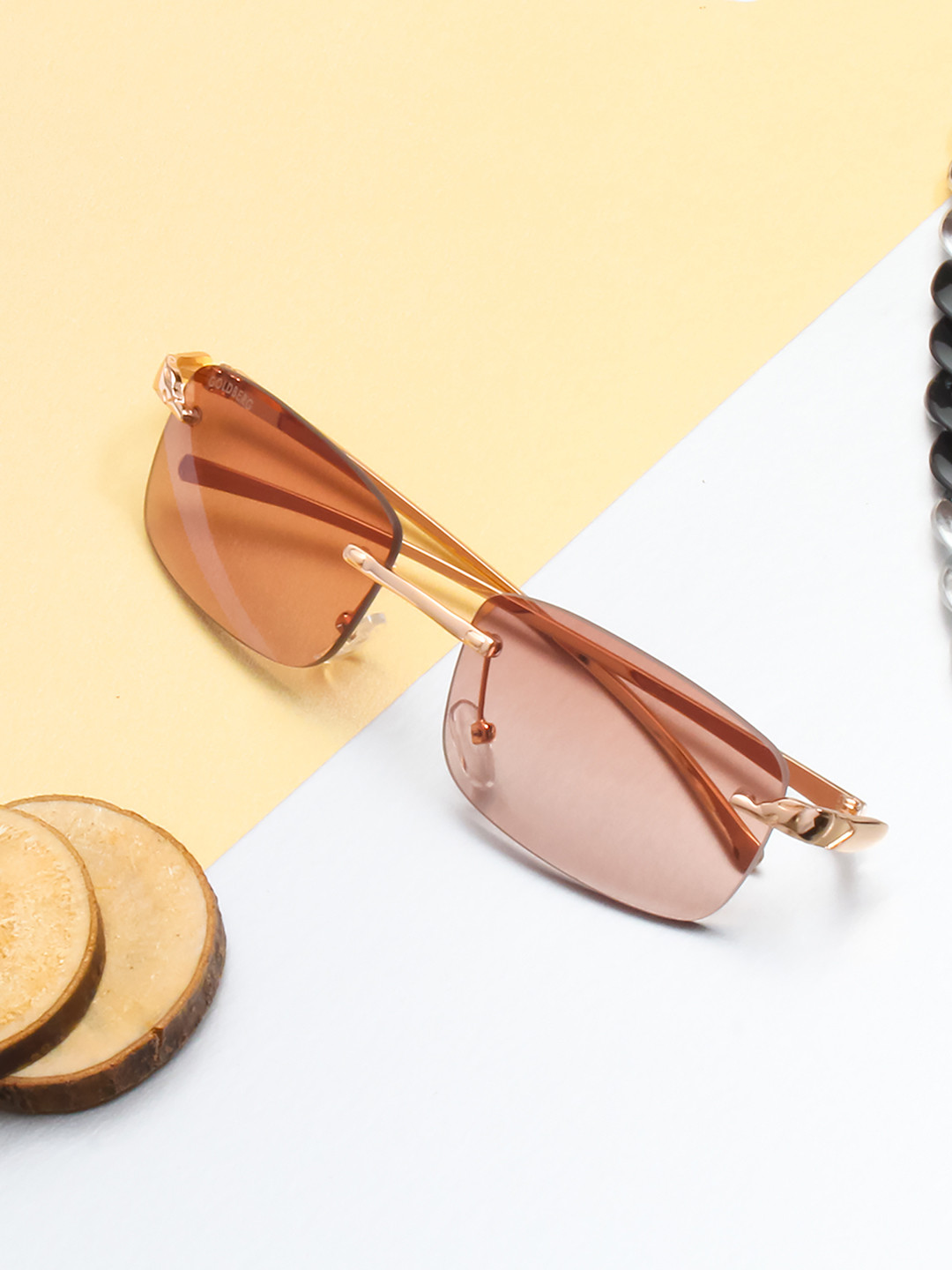Buy Gold Berg Brown Lens & Rose Gold Square Sunglasses With UV