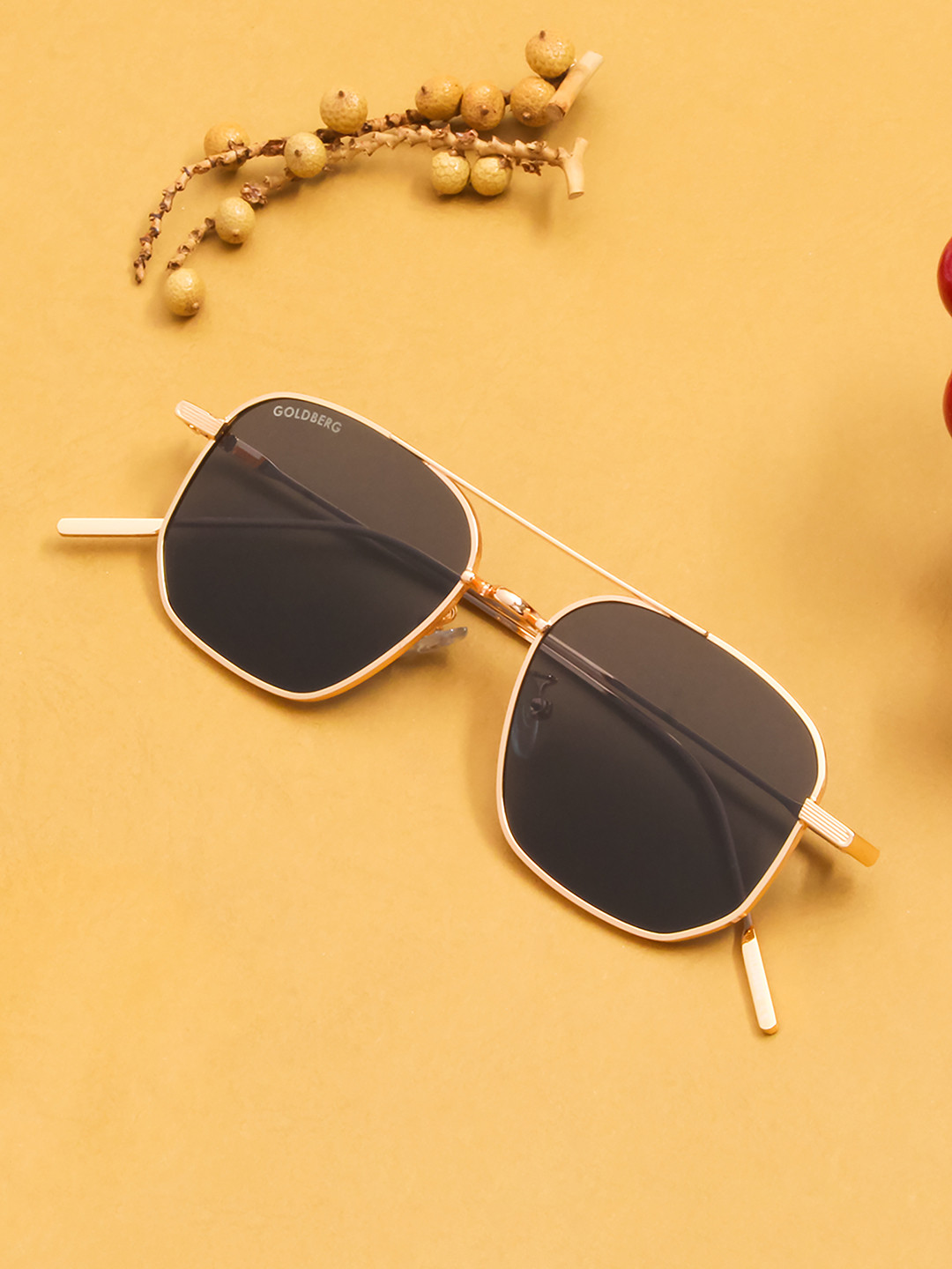 Buy Gold Berg Black Lens & Gold Toned Square Sunglasses With UV