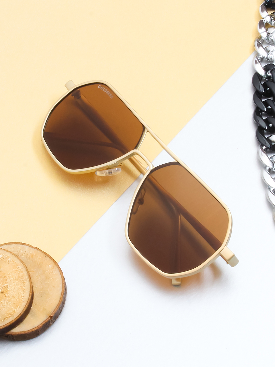 Buy Gold Berg Brown Lens & Gold Toned Aviator Sunglasses With UV ...