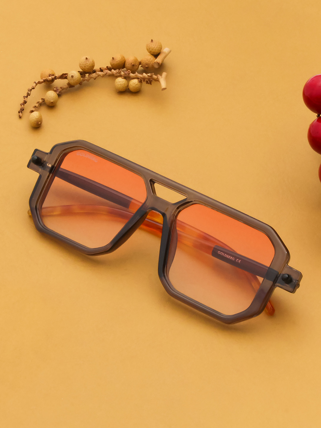 Buy Gold Berg Pink Lens & Gunmetal Toned Square Sunglasses With UV