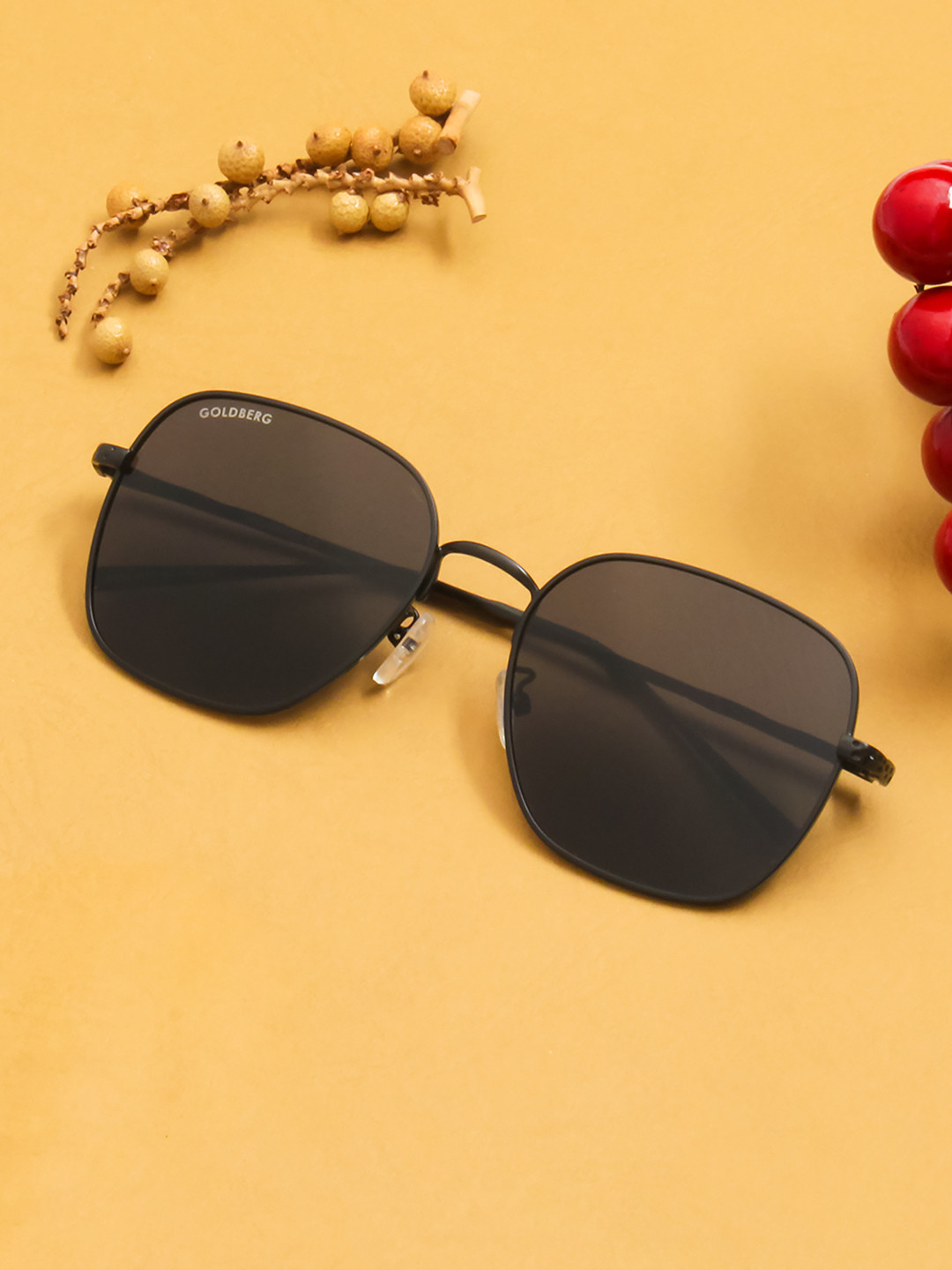 Buy Gold Berg Black Lens & Black Square Sunglasses With UV Protected