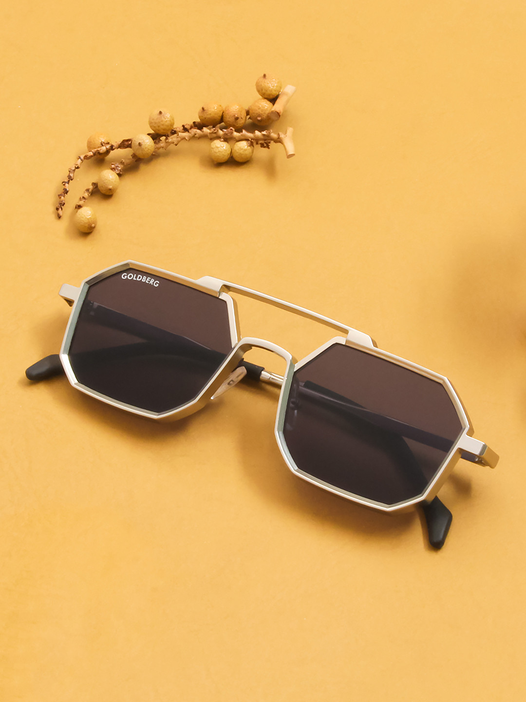 Buy Gold Berg Grey Lens & Steel Toned Square Sunglasses With UV