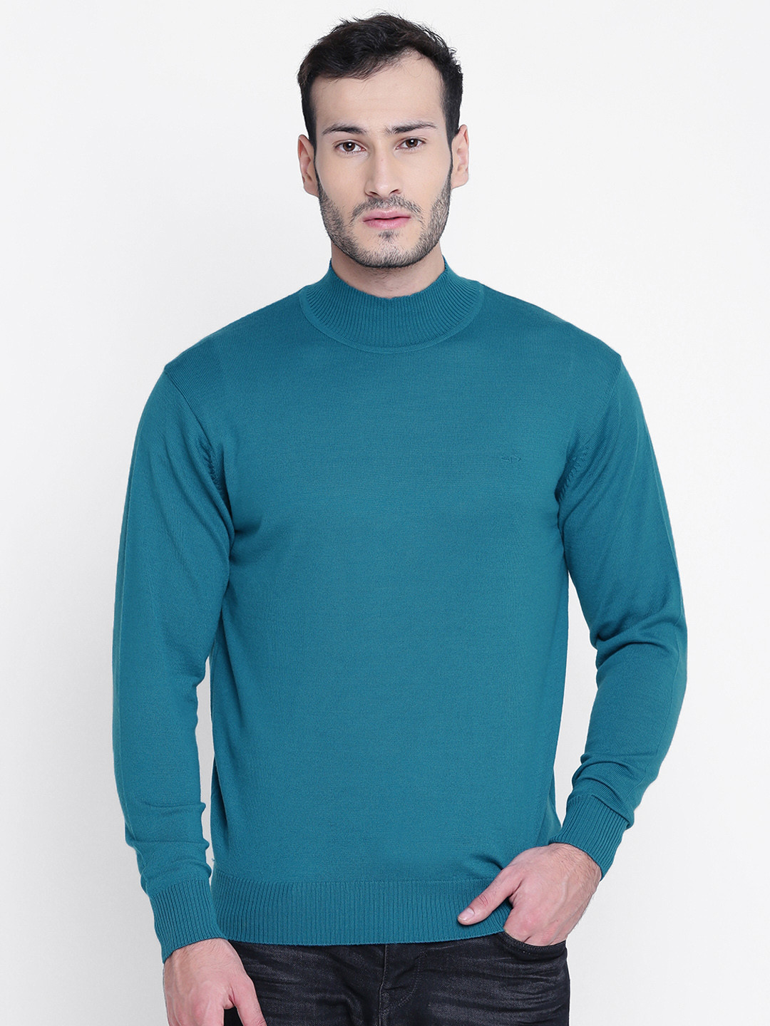 Buy ColorPlus Men Teal Blue Solid Sweater Sweaters for Men 2071515