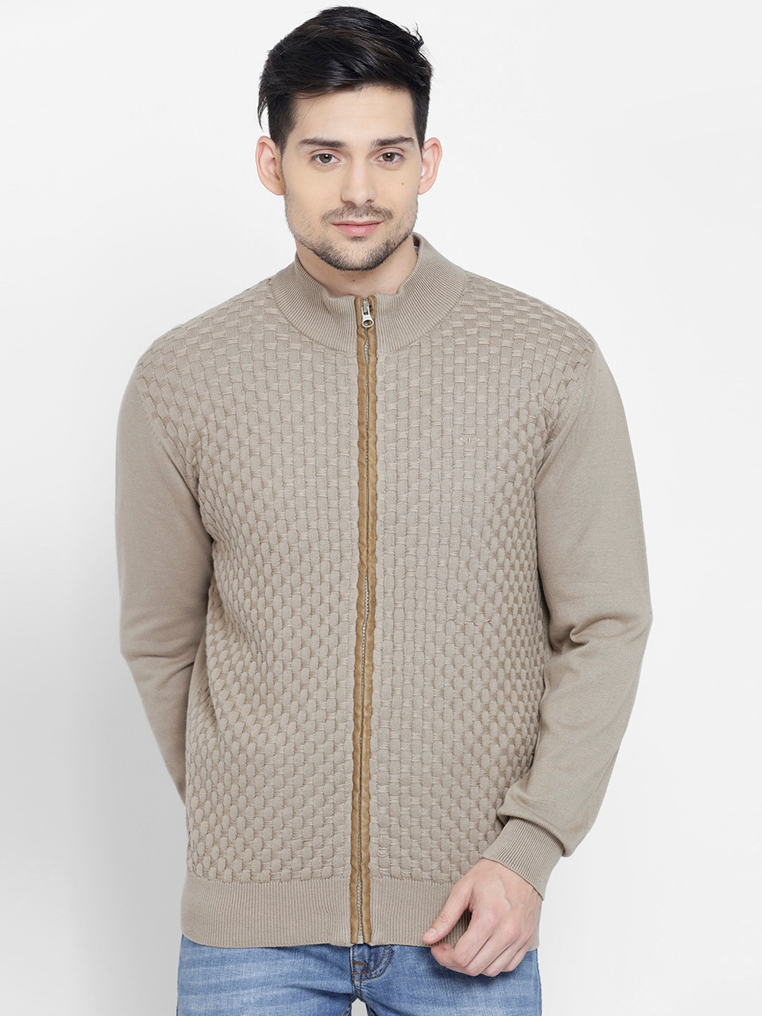 Buy ColorPlus Men Olive Green Self Design Cardigan Sweaters for Men