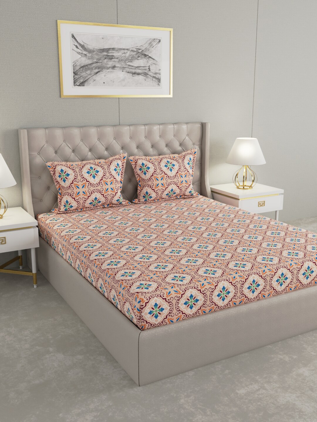 Buy Raymond Home Peach Coloured & Blue Ethnic Motifs 100 TC King