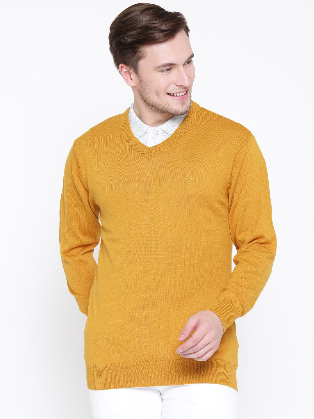 Buy ColorPlus Men Mustard Yellow Solid Sweater Sweaters for Men