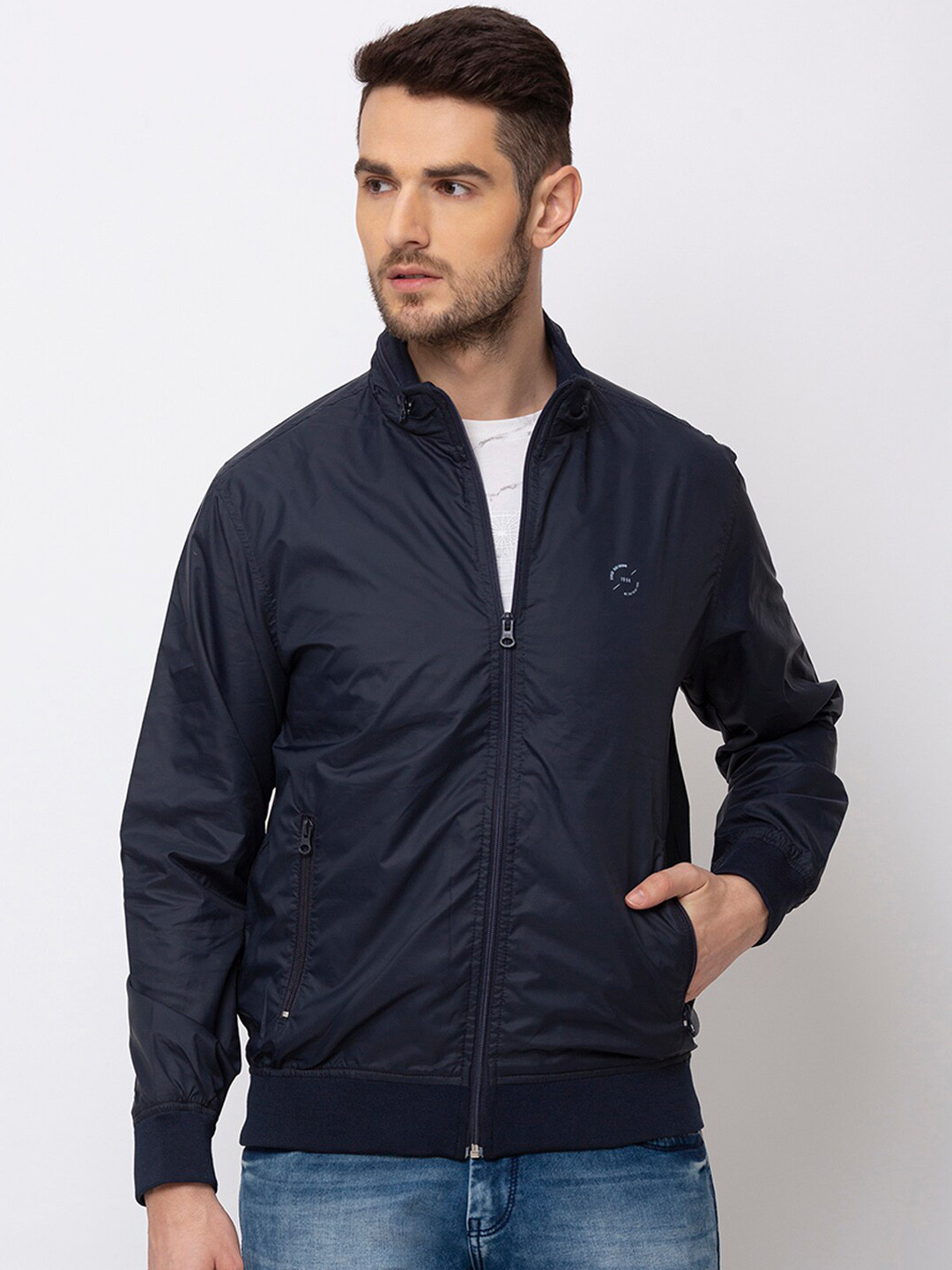 Buy Status Quo Men Navy Blue Regular Fit Bomber Jacket Jackets for