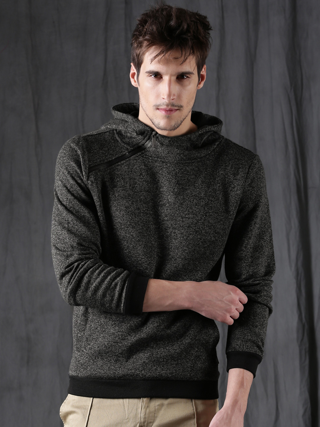 Buy WROGN Men Charcoal Grey Solid Hooded Sweatshirt Sweatshirts for Men 2071675 Myntra