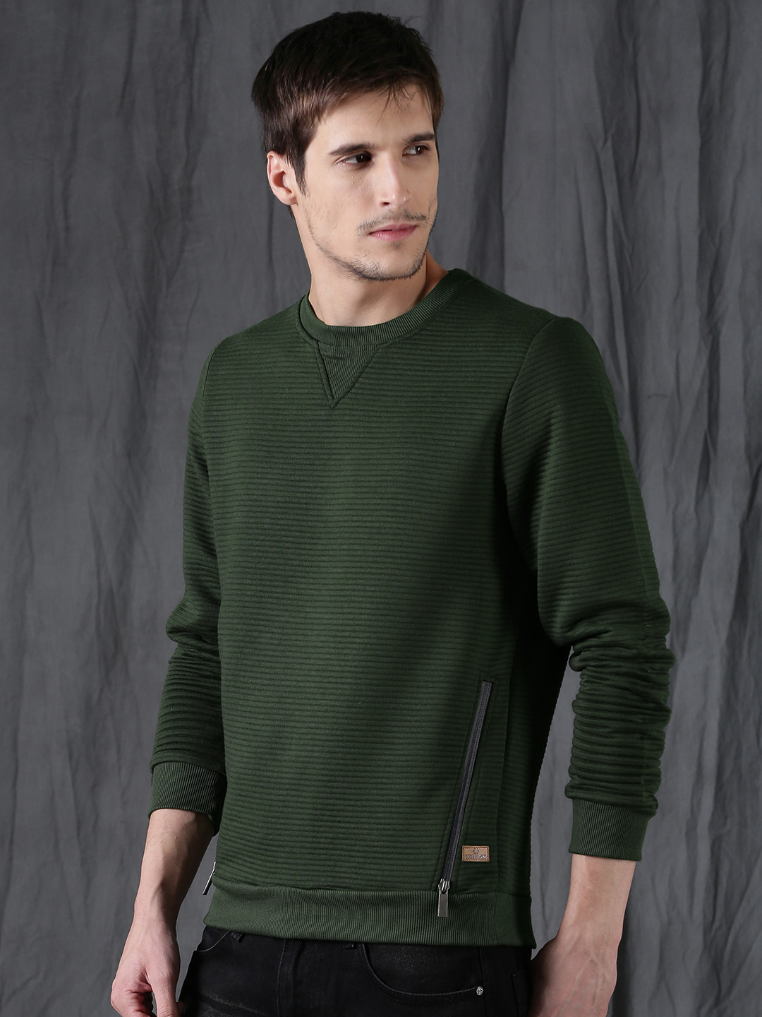 Buy WROGN Men Olive Green Solid Sweatshirt Sweatshirts for Men