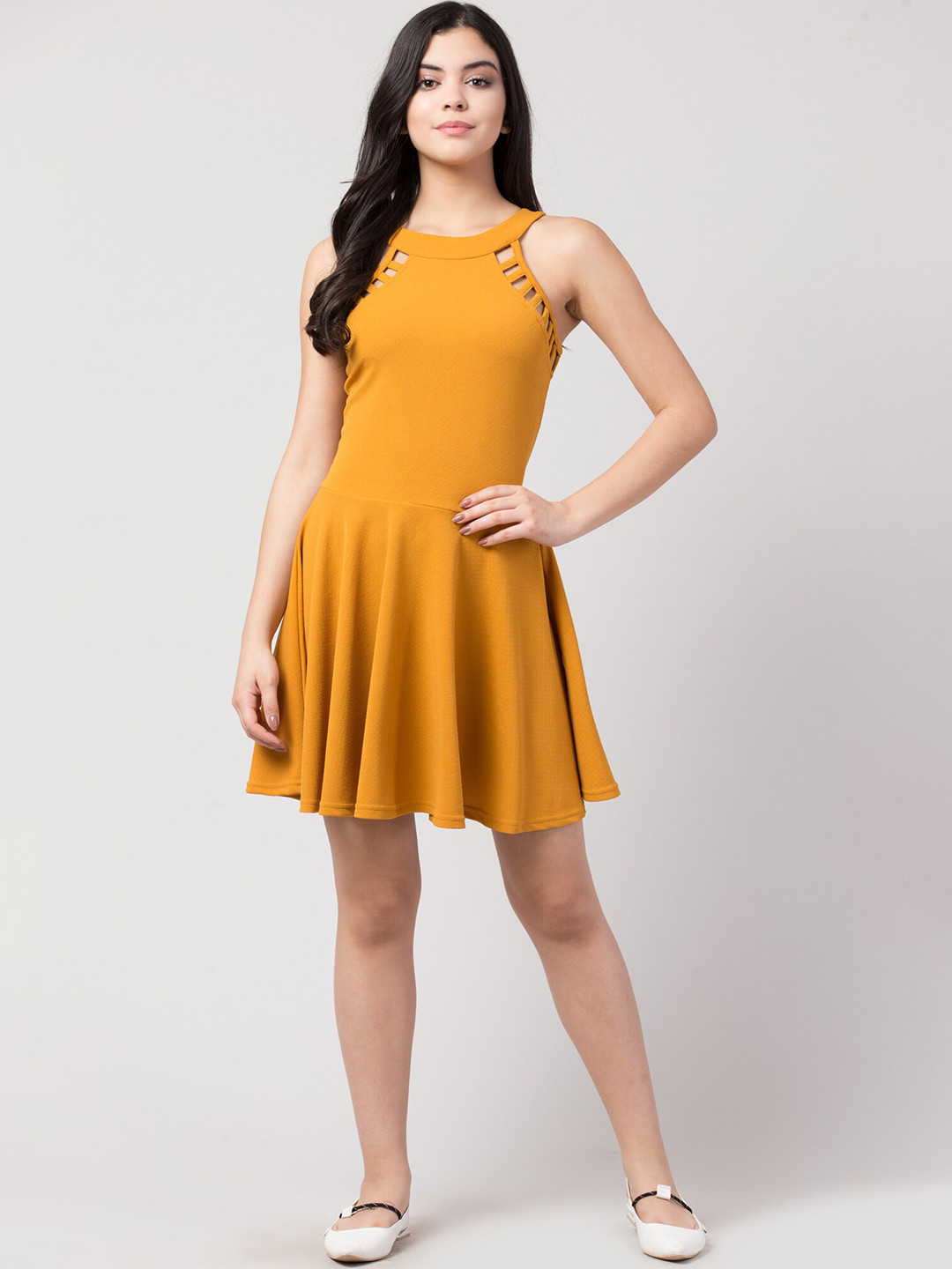 Women Mustard Yellow Solid Dress