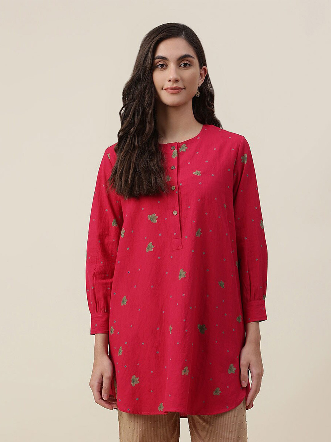 Buy Fabindia Red & Green Cotton Printed Tunic Tunics for Women