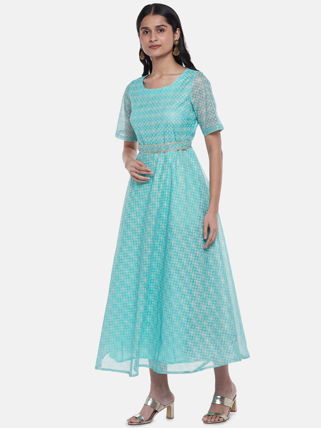 Pantaloons Ladies Dress White Printed Midi Casual Women Flared Dress Pantaloons Ladies Dress White Printed Midi Casual Women Flared Dress