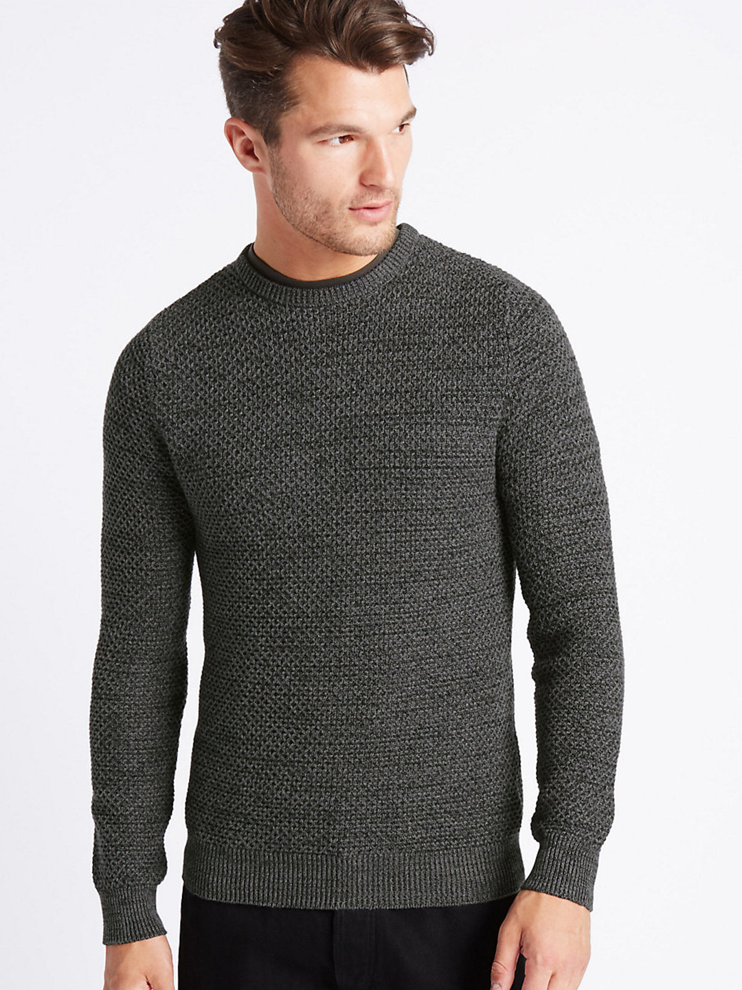 Sweat-Shirt Henley Homme Marks And Spencer - Gris Coton - Taille L - État Parfait