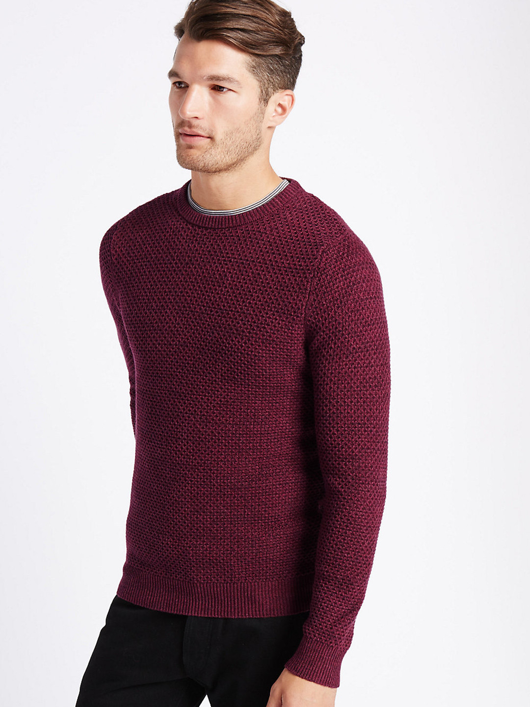 Buy Marks & Spencer Men Burgundy Self Design Sweater Sweaters for Men
