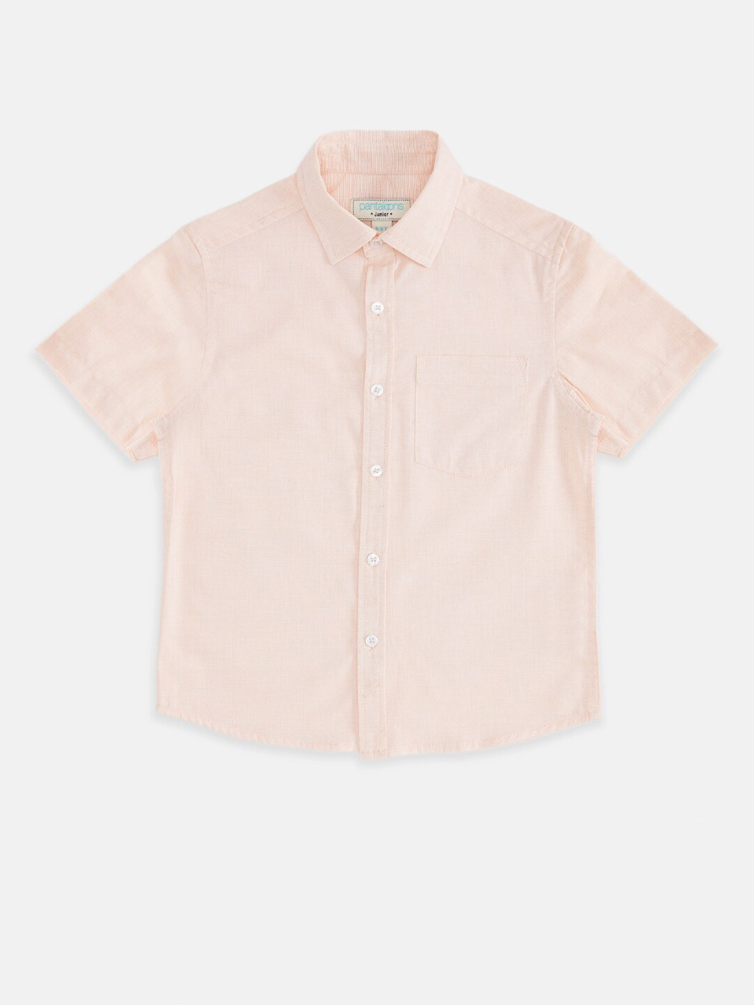 Buy Pantaloons Junior Boys Peach Coloured Solid Casual Cotton Shirt ...