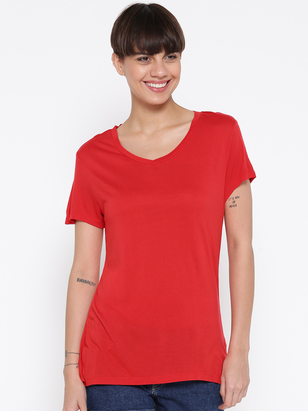 Buy Marks & Spencer Women Red Solid V Neck T Shirt Tshirts for Women 2072776 Myntra