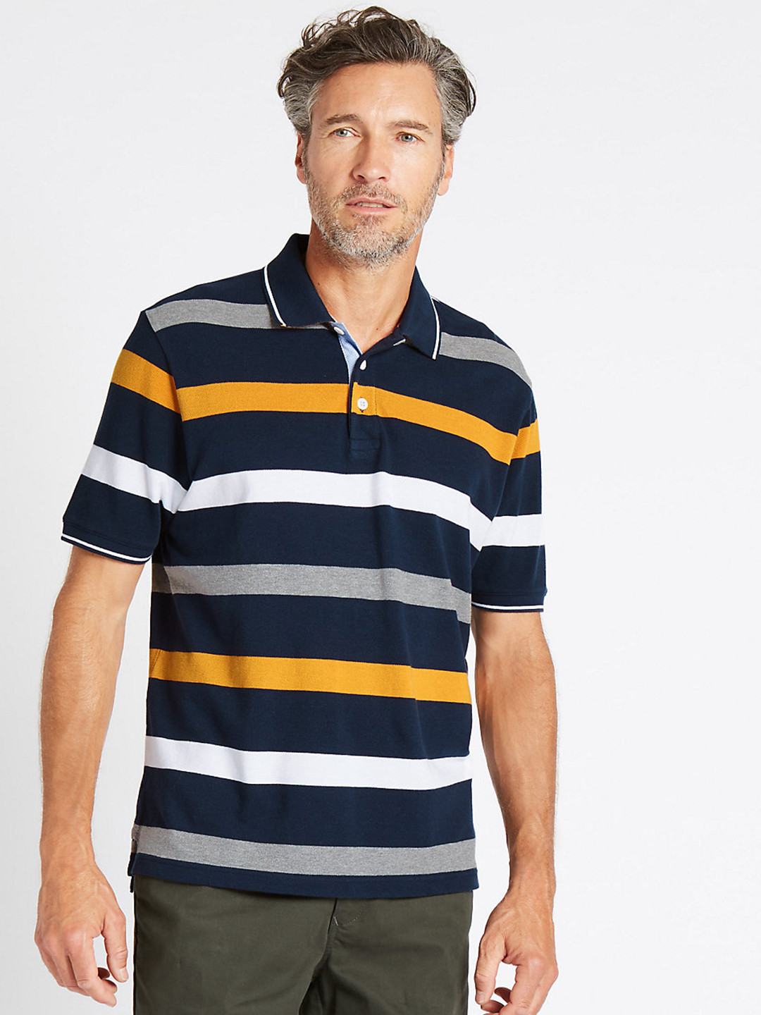 Buy Marks & Spencer Men Navy Striped Polo Collar T Shirt Tshirts for