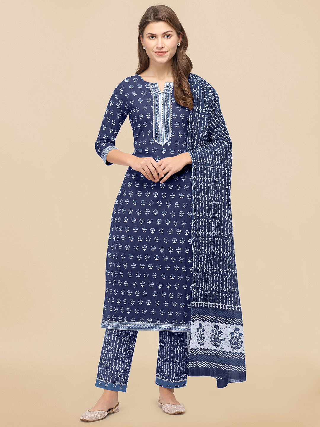 Women Pink Printed Gotta Patti Pure Cotton Kurta with Trousers & Dupatta