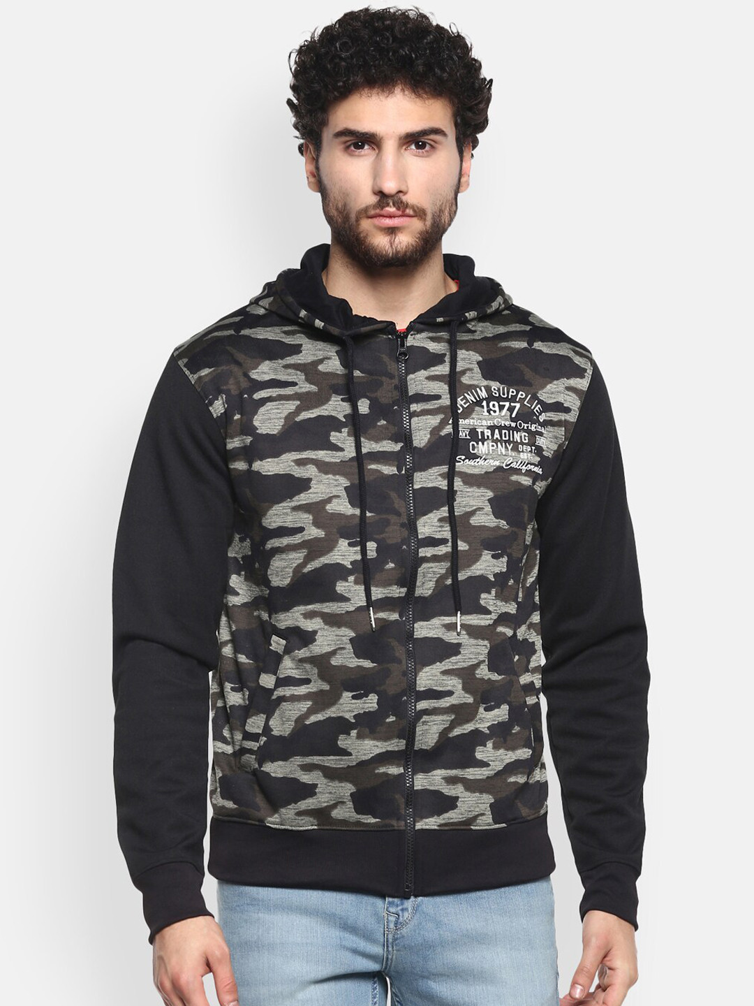 Buy American Crew Men Black Camouflage Sporty Jacket Jackets for Men