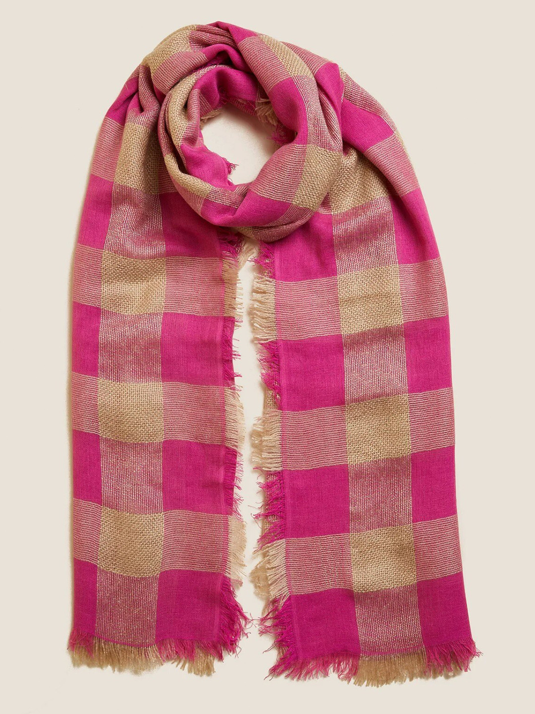 Buy Marks & Spencer Women Pink & Brown Checked Scarf Scarves for