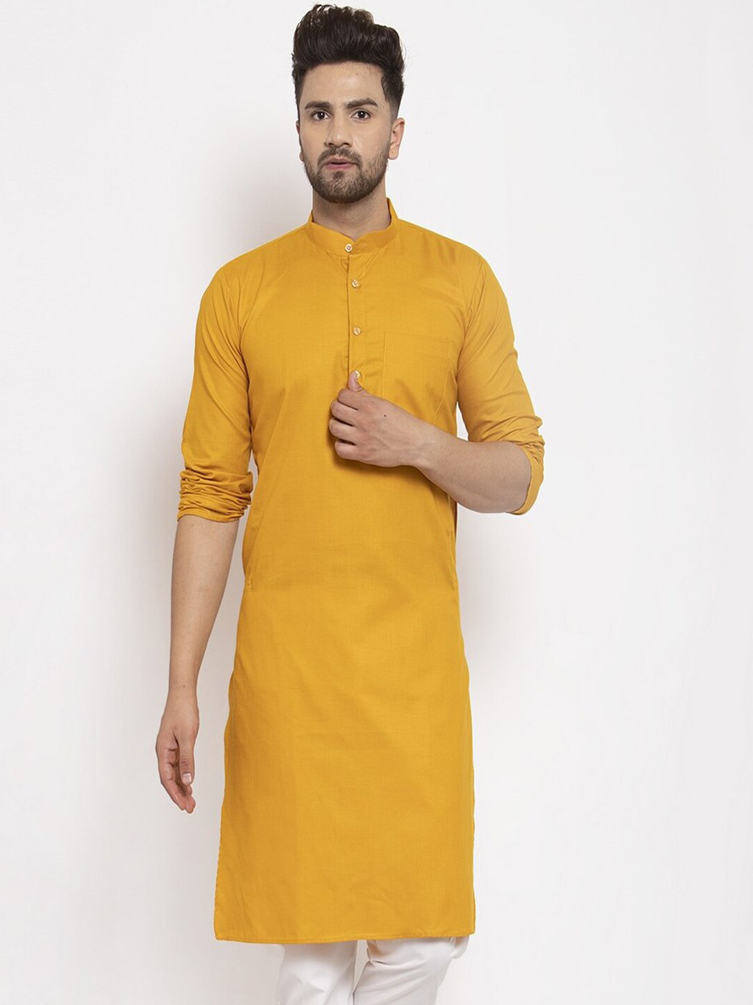 Buy Kaifoo Mandarin Collar Straight Fit Cotton Kurta Kurtas for Men 20731512 Myntra