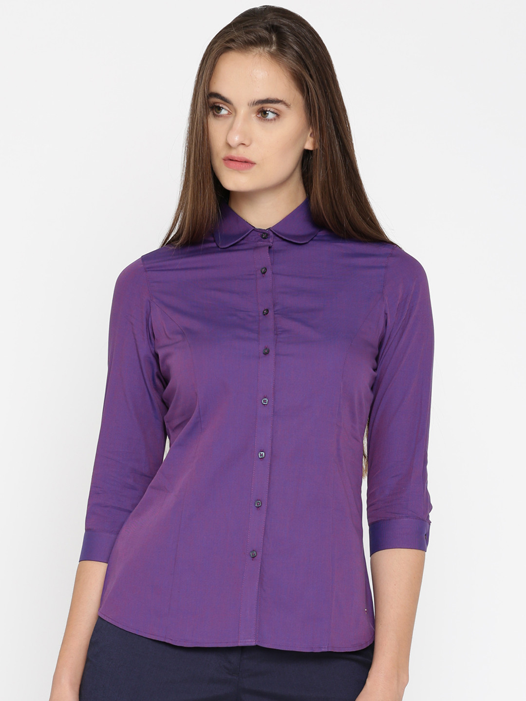 Buy Park Avenue Woman Purple Regular Fit Solid Formal Shirt Shirts