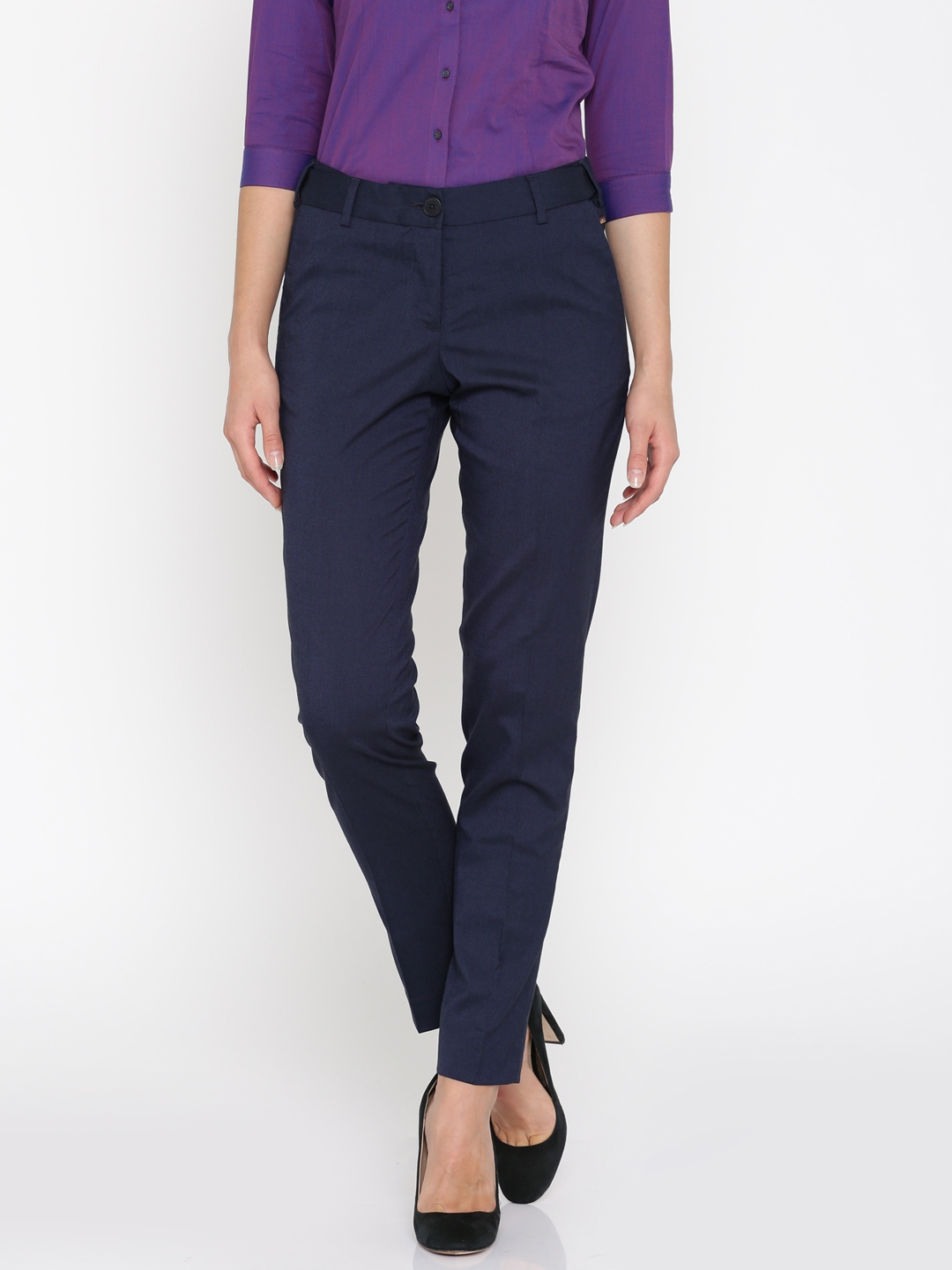 navy tapered trousers womens