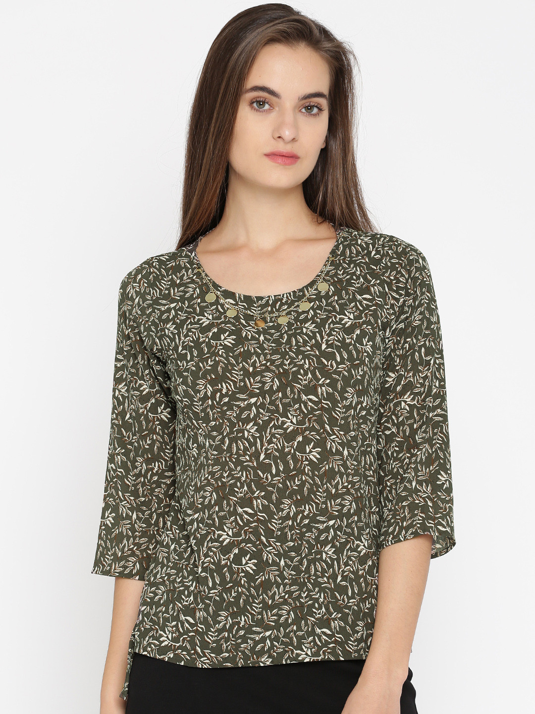 Buy Park Avenue Woman Green Printed High Low Top Tops for Women