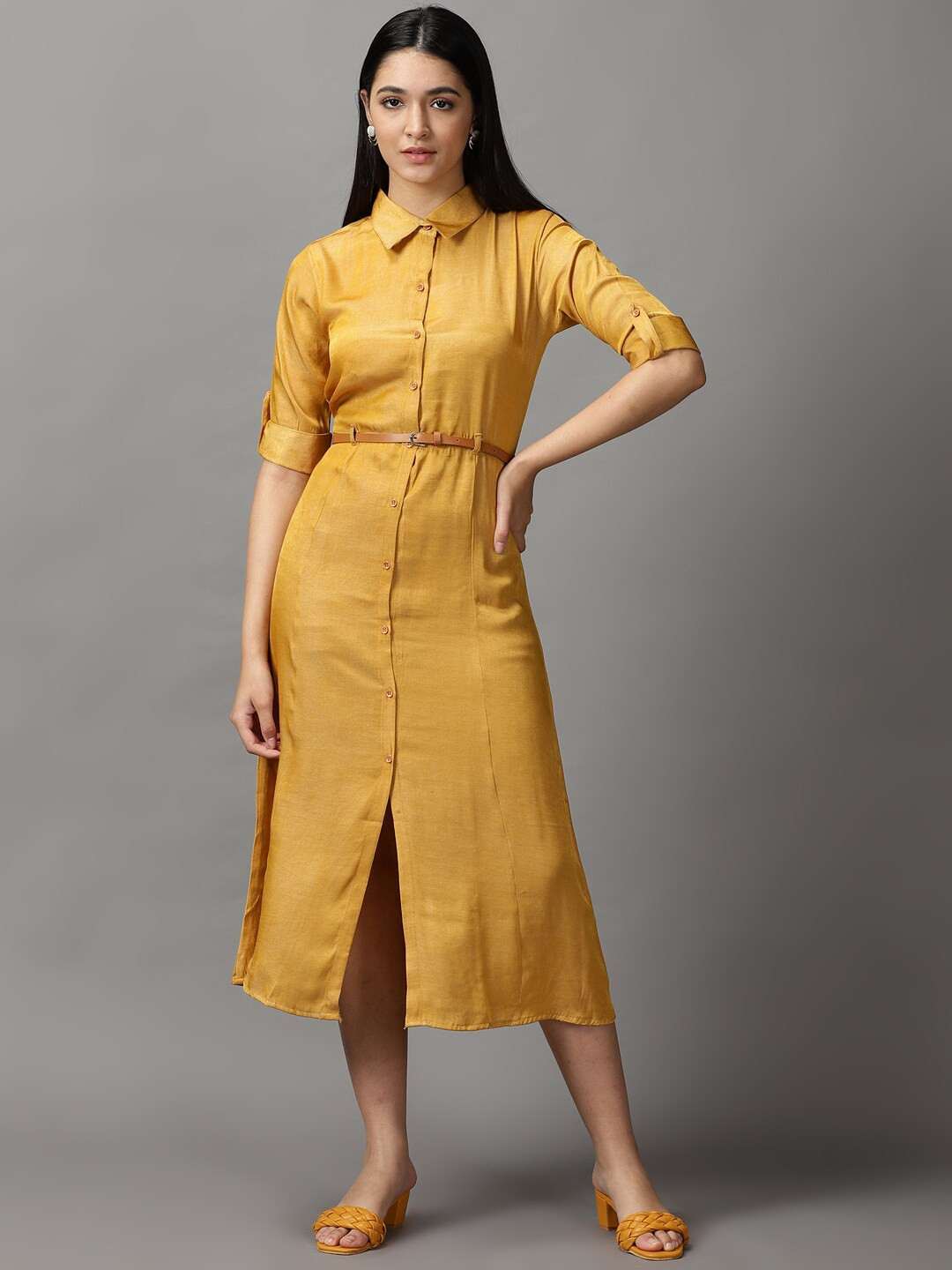 Buy SHOWOFF Women Yellow Shirt Midi Dress Dresses for Women 20739396
