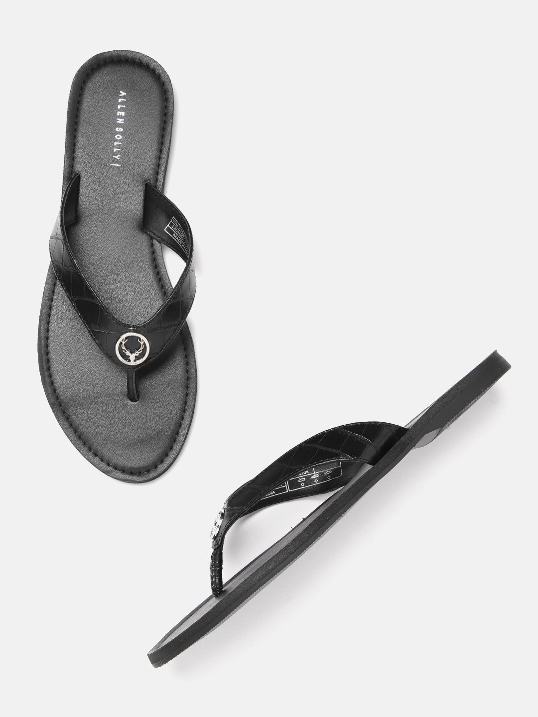 Buy Allen Solly Women Black Textured Open Toe Flats Flats for Women