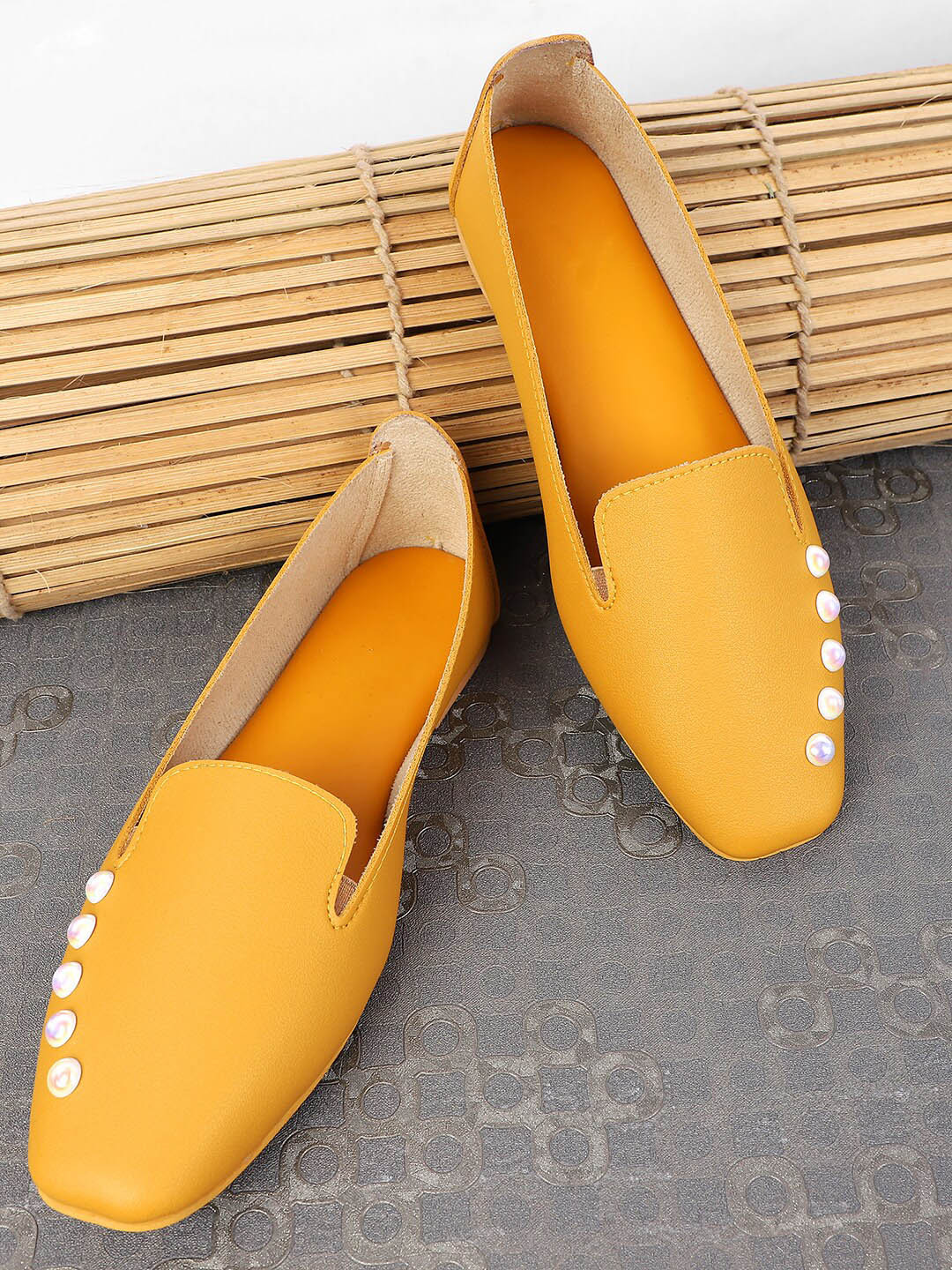 Buy FLOMO Women Yellow Textured Ballerinas Flats Flats for Women