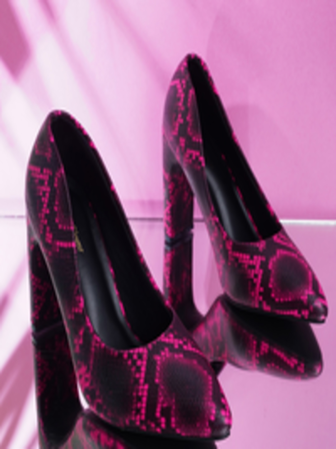 Buy Get Glamr Pink & Black Textured Block Pumps - Heels for Women ...