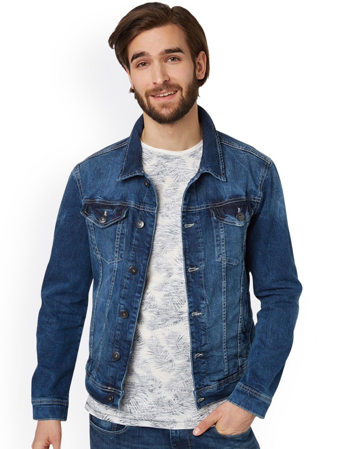 Buy Tom Tailor Men Blue Washed Slim Fit Denim Jacket - Jackets for Men ...