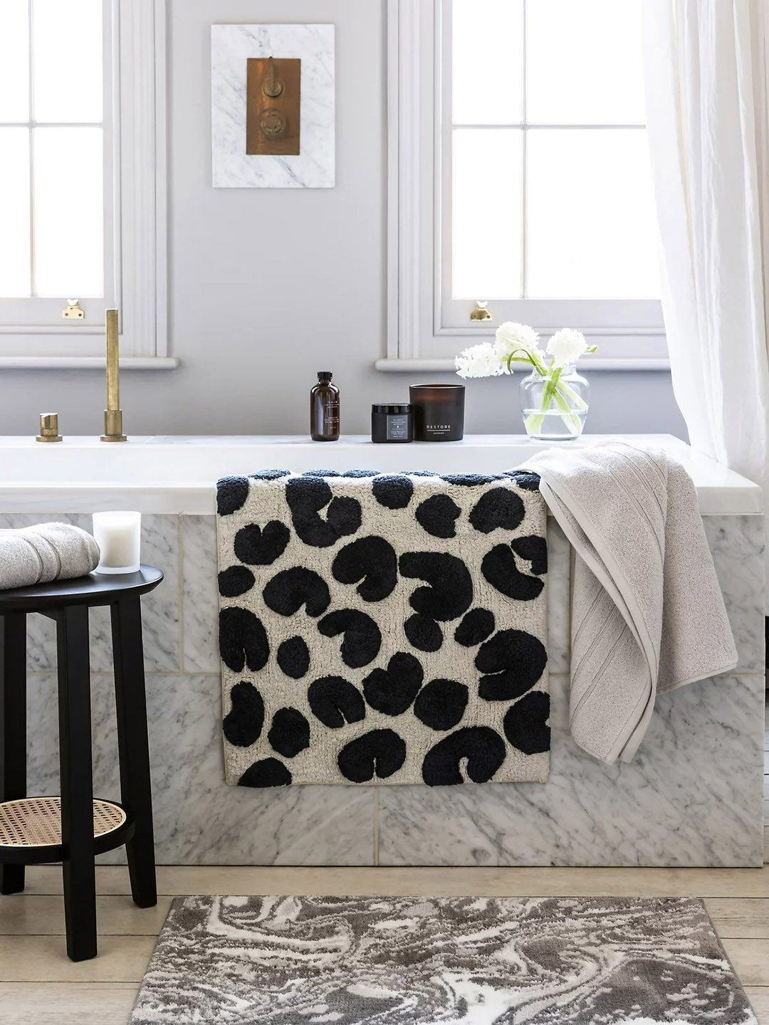 Buy Marks & Spencer White & Navy Blue Leopard Printed Cotton Bath Mat