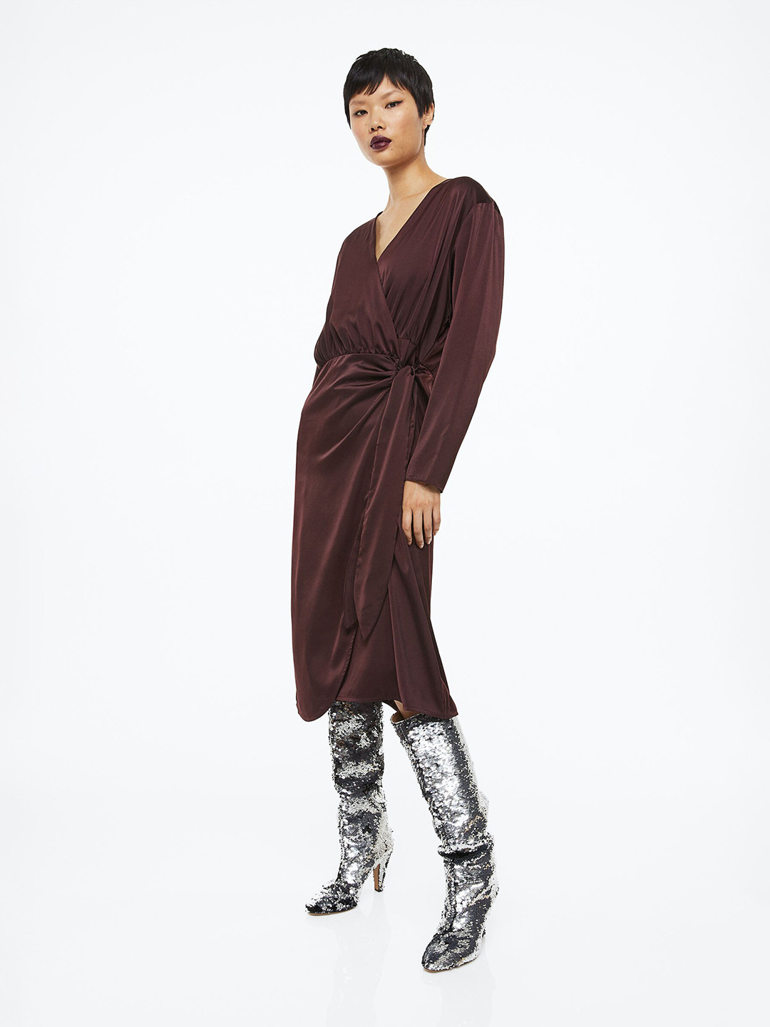 Buy H&M Women Brown Satin Wrap Dress Dresses for Women 20749808 Myntra